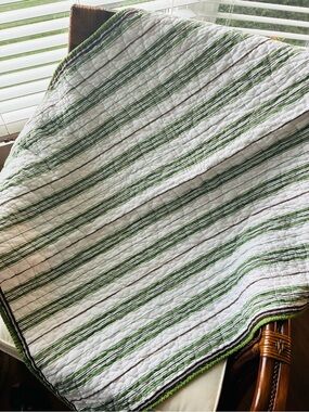 Pottery Barn Kids Green & White Striped Quilted Throw Blanket